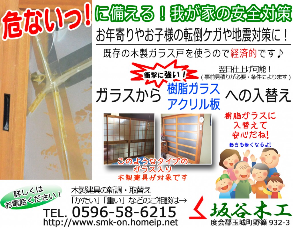 樹脂ガラスで転倒接触・地震対策
